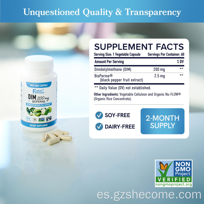 Balance de estrógeno oscuro 200 mg de cápsulas dimidas de pimienta negra